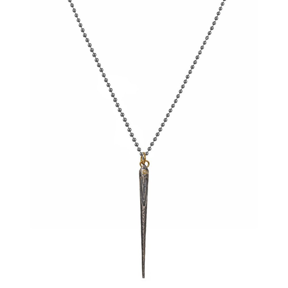 0.01ct Dia 925 Silver & 24K Gold Needle Necklace - Picture 3 of 6